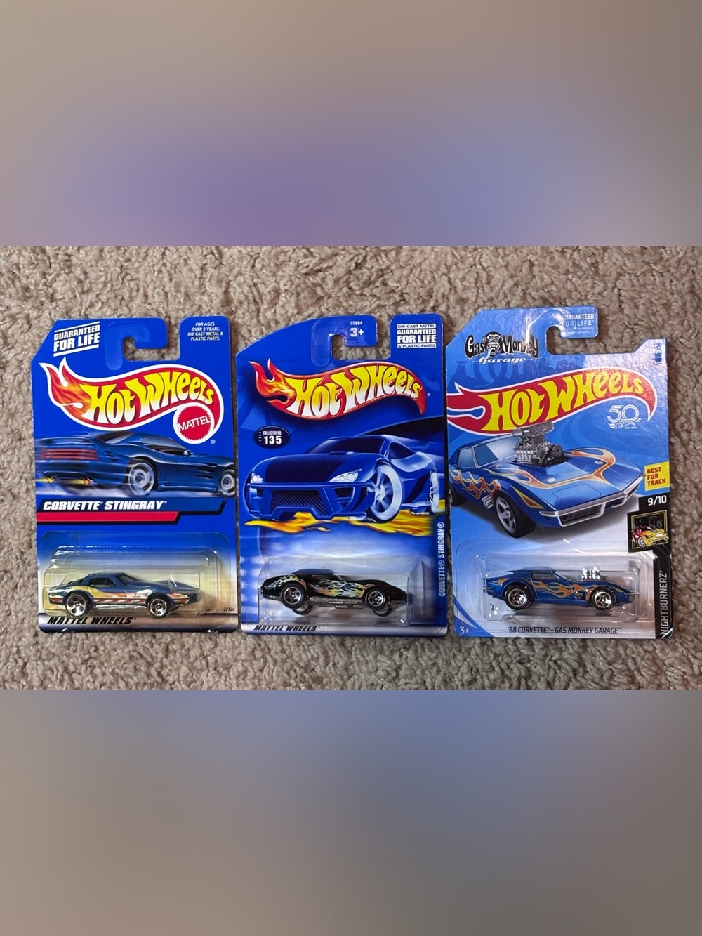 2000 - 2018 Hot Wheels 1968 Corvette Stingray Lot Of 3 Different Card Years